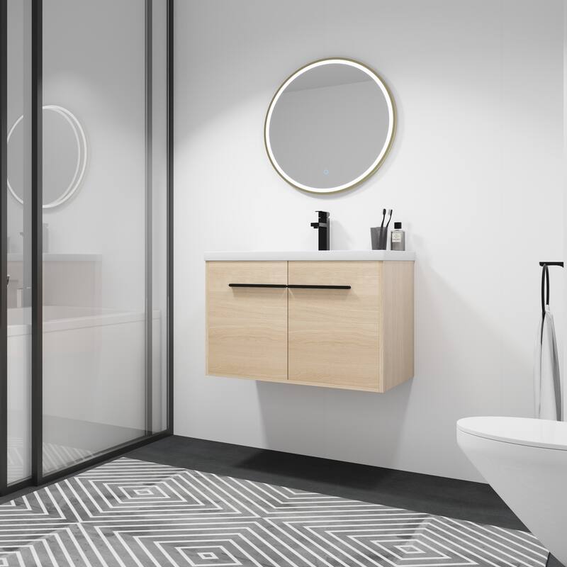Malwee 24"/30"/36" Floating Bathroom Vanity, Wall Mounted Bathroom Vanity with Resin Sink,Soft Close Doors