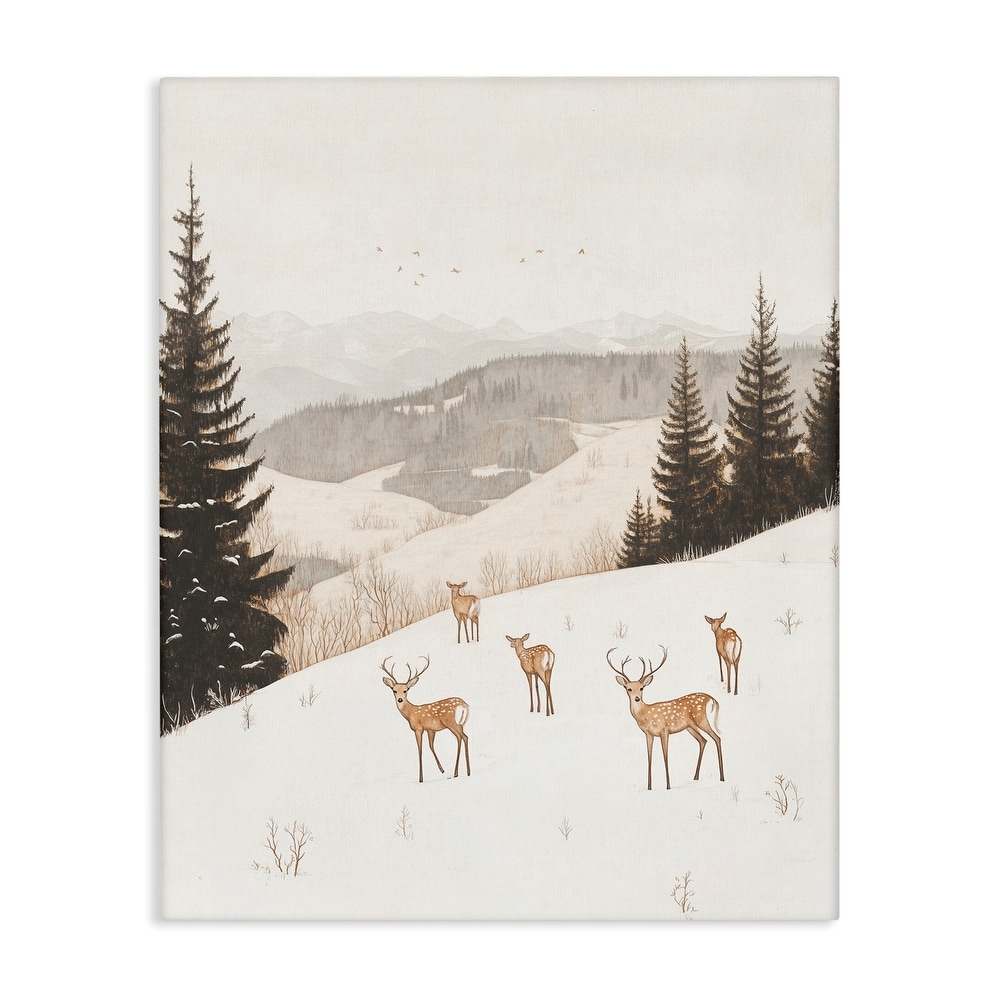 Stupell Winter Deer Mountain View Canvas Wall Art Design By Arlington Prints