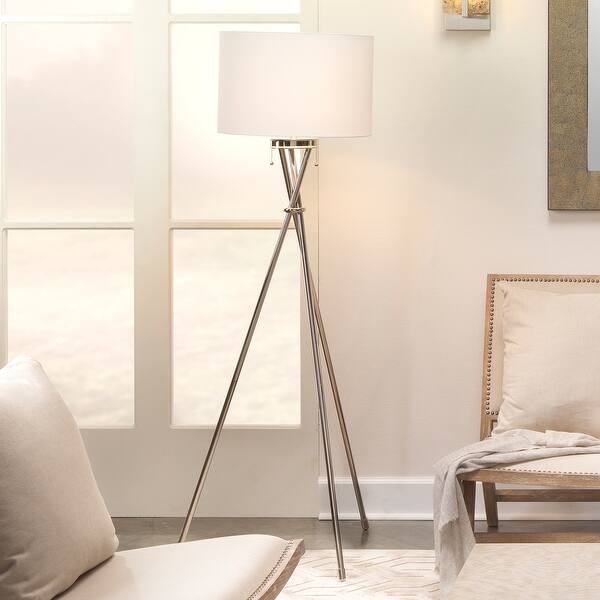 Porch & Den Boca Raton Silver Finish Tripod Floor Lamp with Drum Shade