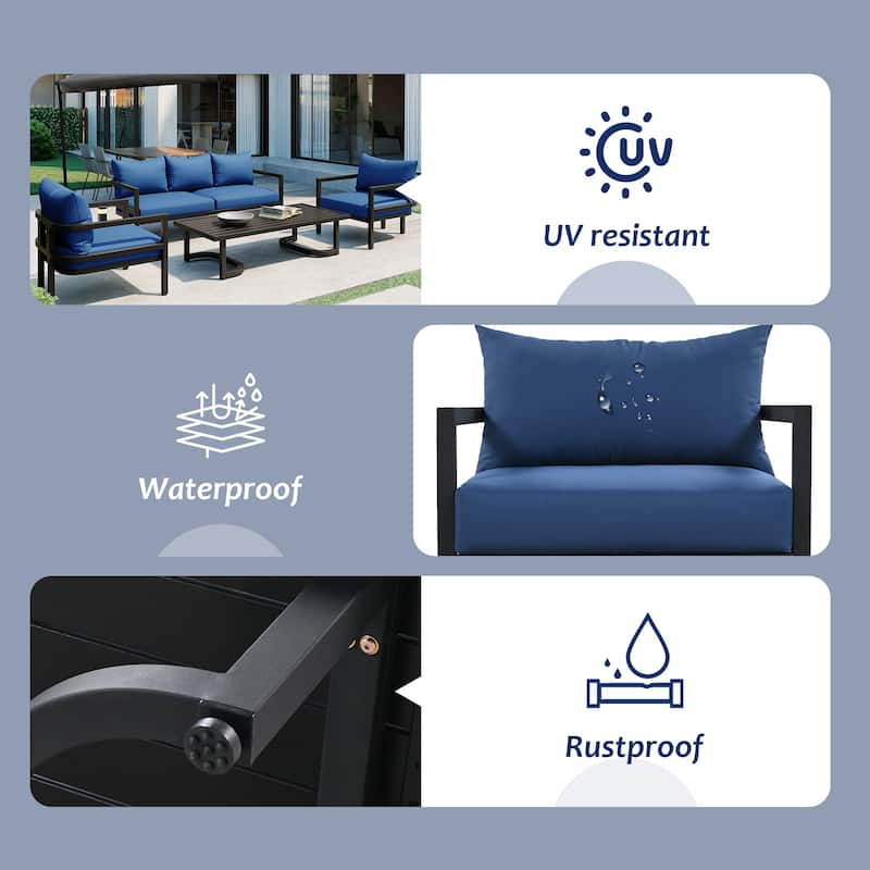 4-Piece Outdoor Steel Patio Sectional with Table and Cushions