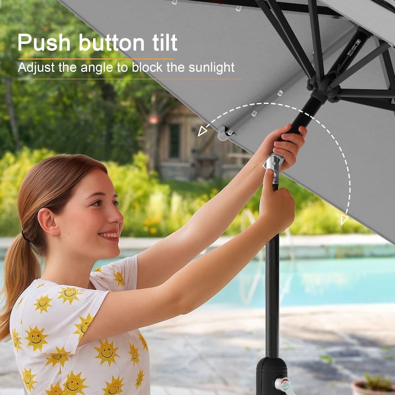 LIVOOSUN 9Ft Patio LED Market Umbrella Outdoor Table Steel Umbrella