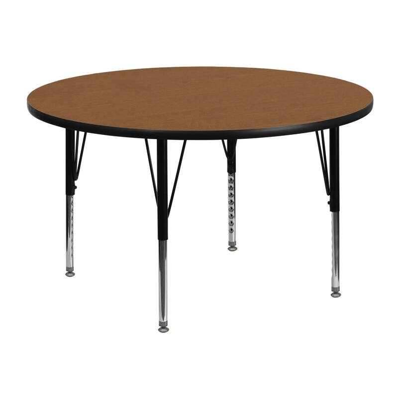 48'' Round Thermal Laminate Activity Table - Adjustable Short Legs - 48"D x 48"W x 16.125" - 25.125"H - Oak