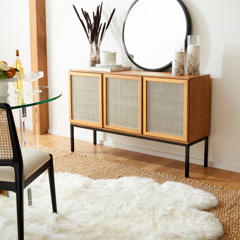 SAFAVIEH Tabetha 2-Shelf Rattan Sideboard - 54 In. W x 15 In. D x 33 In. H - 54Wx15Dx33H - Natural With Natural/Black