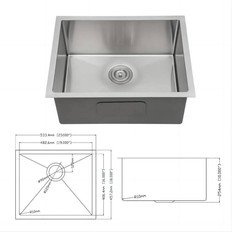 21 In 23 In Undermount Stainless Steel Kitchen Sink Single Bowl Basin