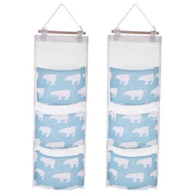 2Pcs 3 Pockets Cotton Door Hanging Storage Bags Organizer Bear Pattern