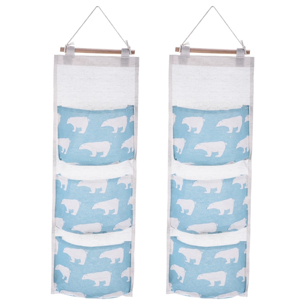 2Pcs 3 Pockets Cotton Door Hanging Storage Bags Organizer Bear Pattern