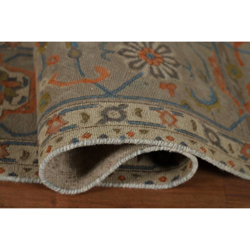 Beige Distressed Tabriz Vintage Persian Rug Handmade Wool Carpet - 9'7" x 12'11"