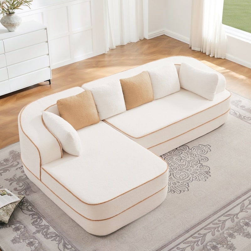 105.9" Modular L-shaped Teddy Velvet Sectional Sofa with Chaise and Curved Armrest