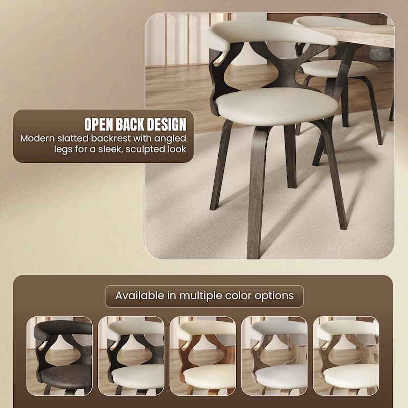 Dining Chairs Round Leather Seat with Solid Wood Legs Accent Arm Chair Modern Cut-Out Design
