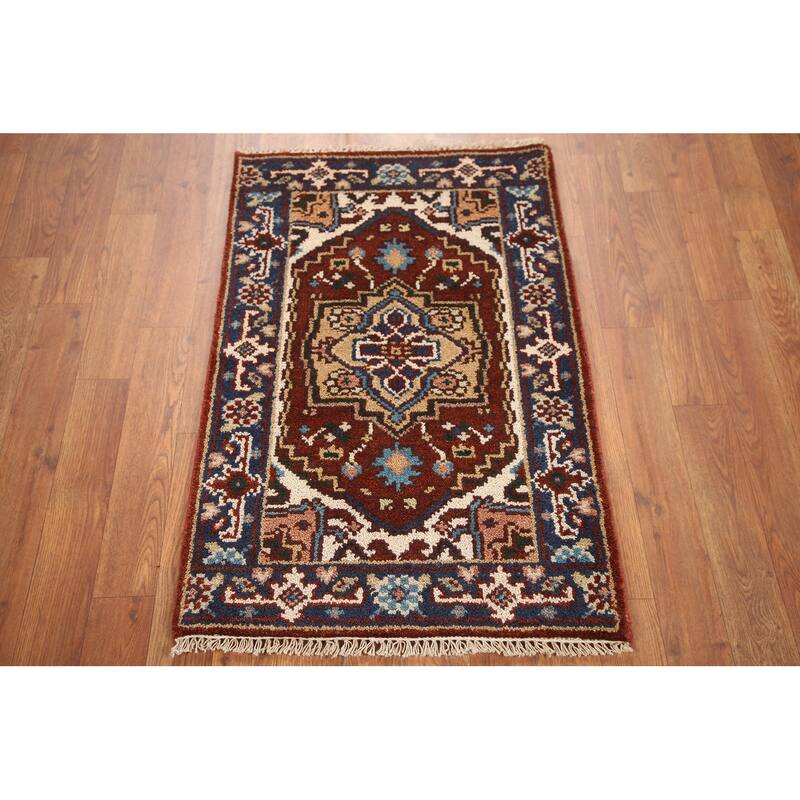 Hand Knotted Oriental 100% Wool Carpet Traditional Medallion Oranges & Rust Heriz (serapi) Area Rug - 3' 0'' X 2' 0''