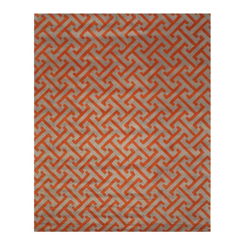 Gray Hand-Tufted Wool Contemporary Harrison Rug, 5' x 8', Modern Style with Gray & Orange Accents, Plush Wool Pile - N/A
