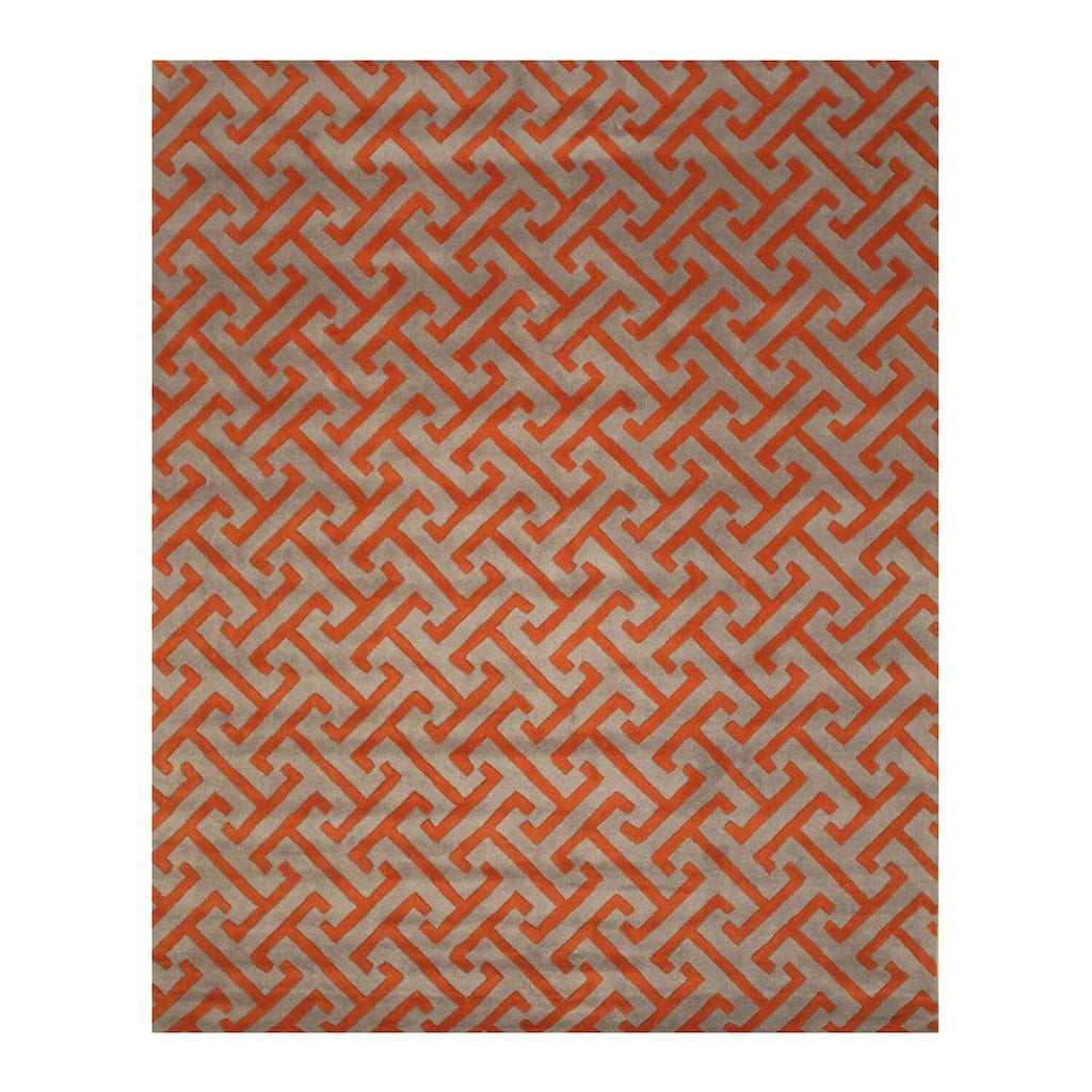 Gray Hand-Tufted Wool Contemporary Harrison Rug, 5' x 8', Modern Style with Gray & Orange Accents, Plush Wool Pile - N/A