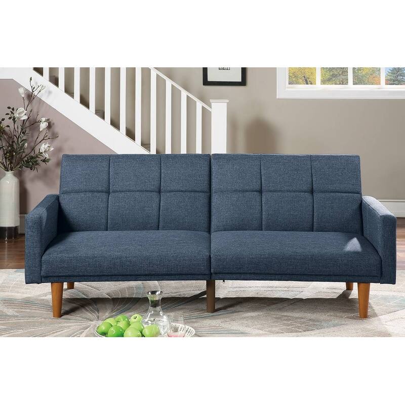 Transitional Fabric Adjustable Loveseat Couch, Convertible Sofa Bed with Tufted Cushion Back & Square Arms