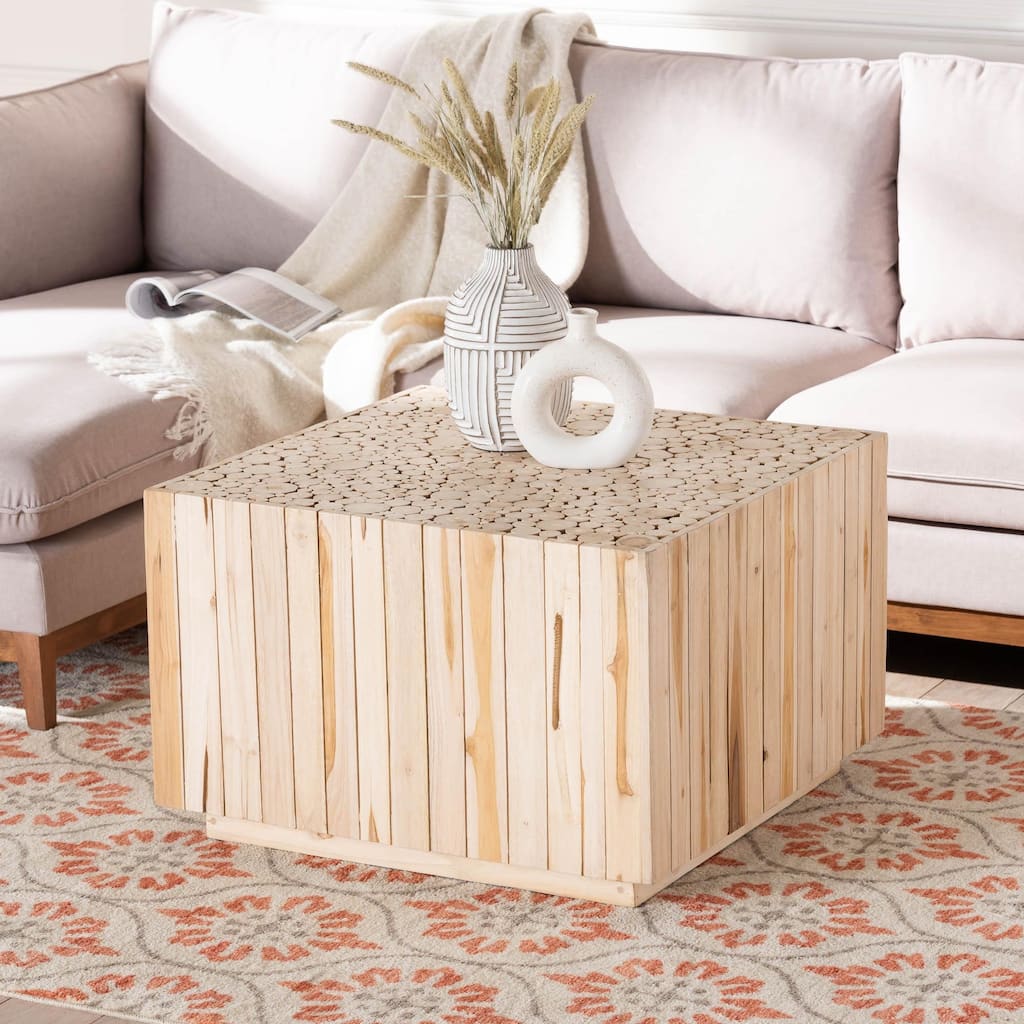 Augusta Bohemian Natural Teak Wood Coffee Table with Unique Repurposed Wood Logs
