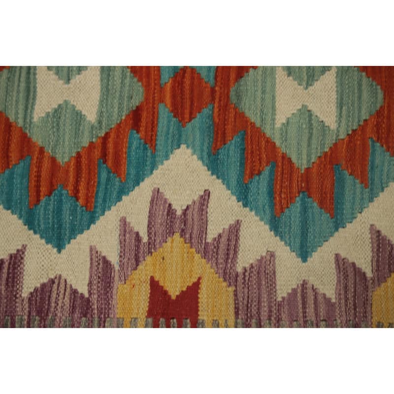 Hand Woven Oriental 100% Wool Carpet Southwestern Tribal Multi-Colored Kilim Runner Rug - 6' 6'' X 2' 0''