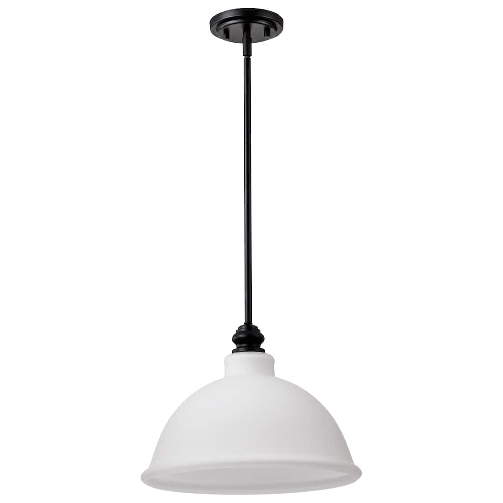 Russel 14 Inch Pendant Matte Black with Satin White Glass - Matte Black