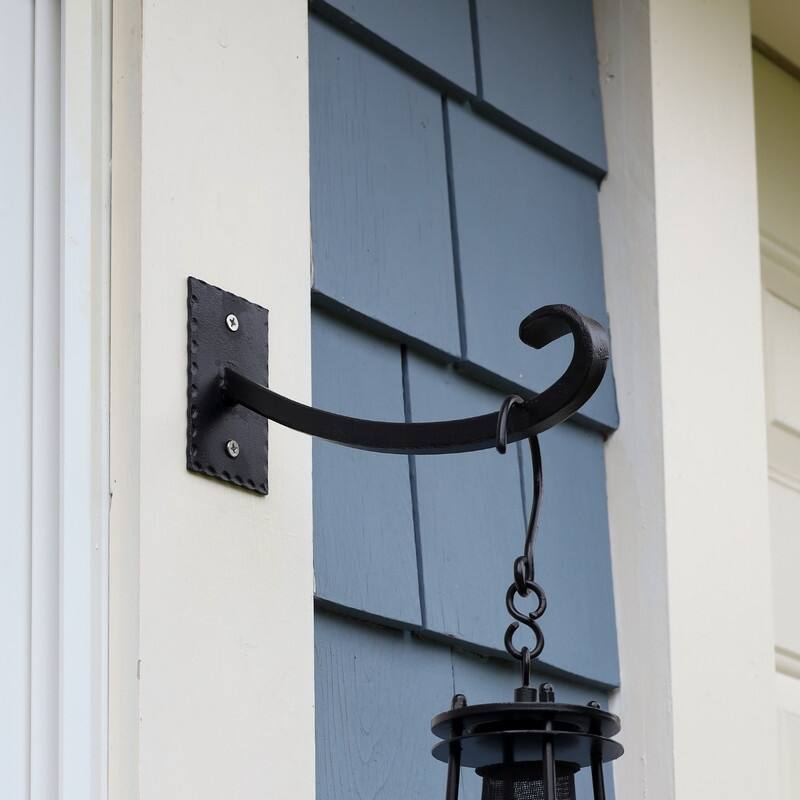 Achla Designs Set of 2 Lodge Up Curled Brackets w/Multiple Hooks, 7.75 Inch Long, Black Powder Coat Finish
