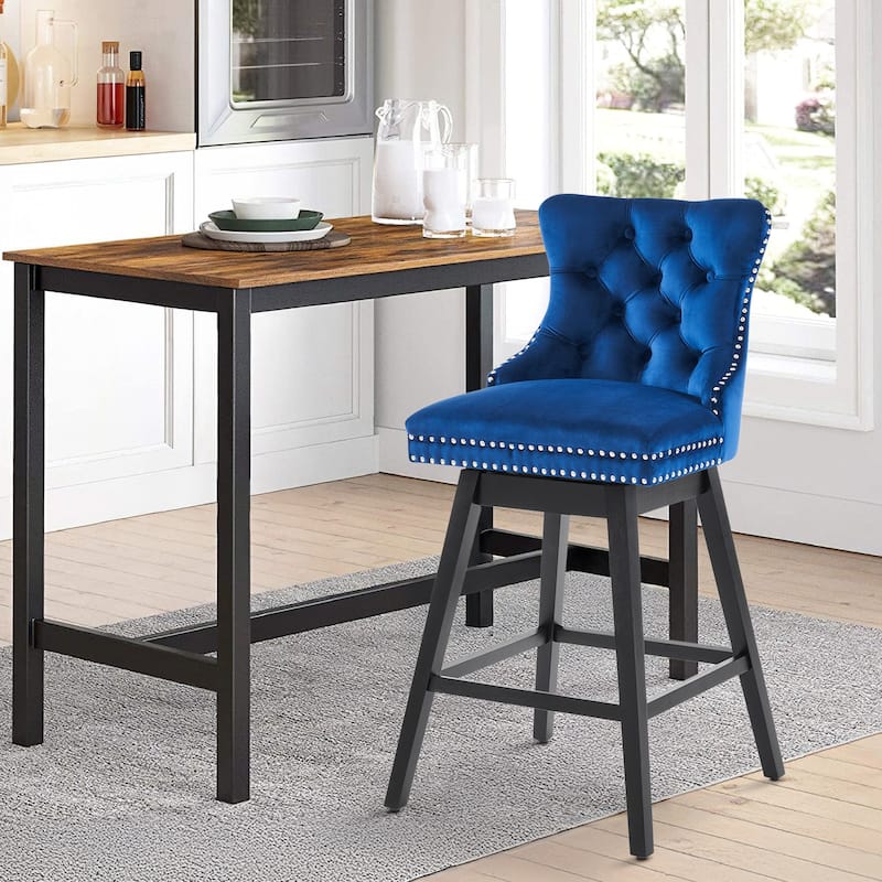 26"/29" Velvet Swivel Counter and Bar Height Stools (Set of 1/2/3/4) - Single - Blue - Counter Height