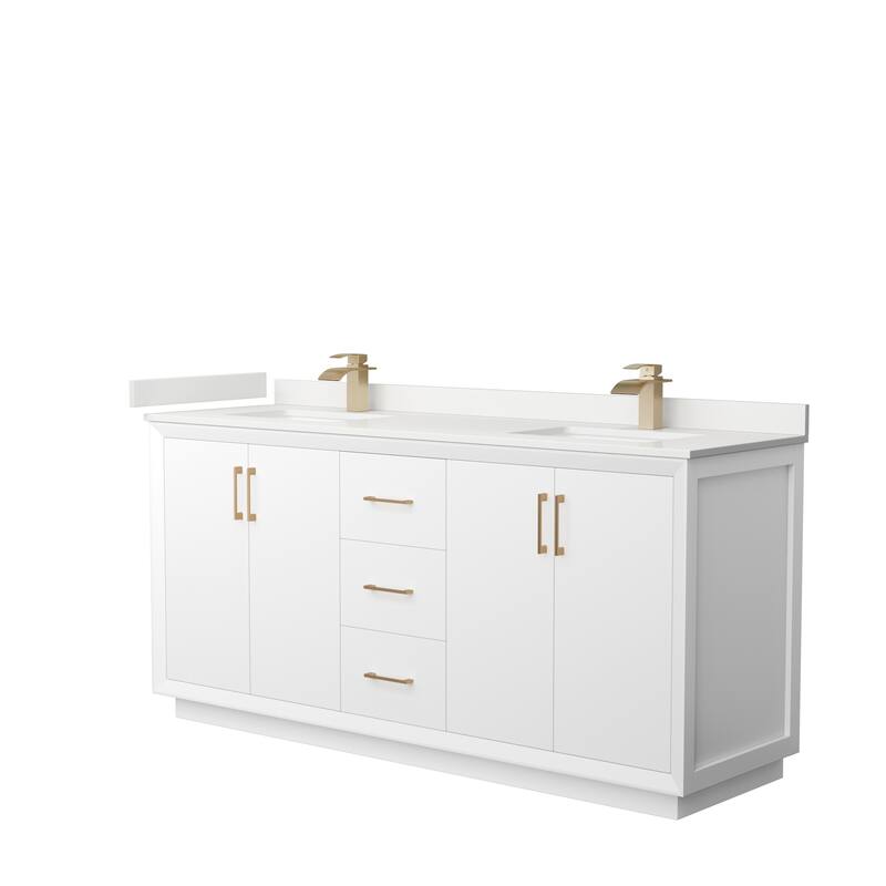 Strada 72-inch Double Vanity, Quartz Top - White, Bronze Trim, White Quartz Top