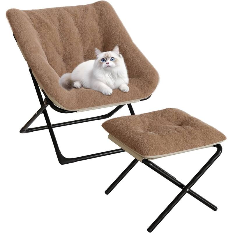Comfy Folded Chair,Saucer Chair, Lounge Chair - XL Foldable Faux Fur Floor Seat, Non-Slip Base for Stability - Brown