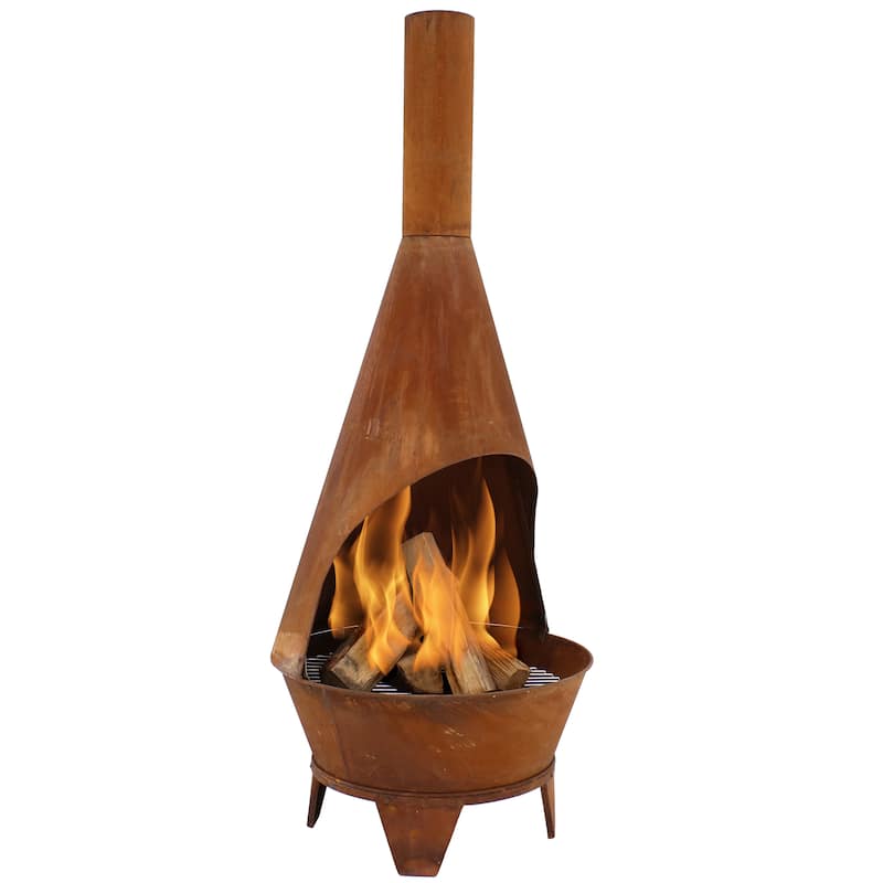 75-Inch Chiminea Wood-Burning Fire Pit Steel with Oxidized Finish