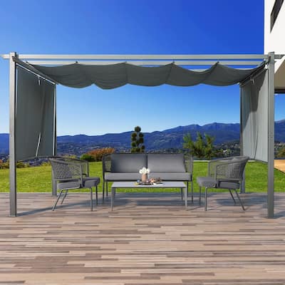 EROMMY 10' x 13' Outdoor Pergola with Retractable Canopy, Aluminum Frame, Patio Metal Shelter with Sun Shade Canopy