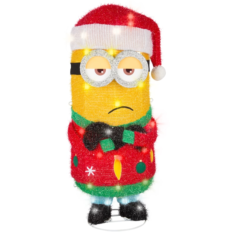 Holiday Tinsel Yard Sculpture-Minion Kevin in Santa Hat-28"-Universal