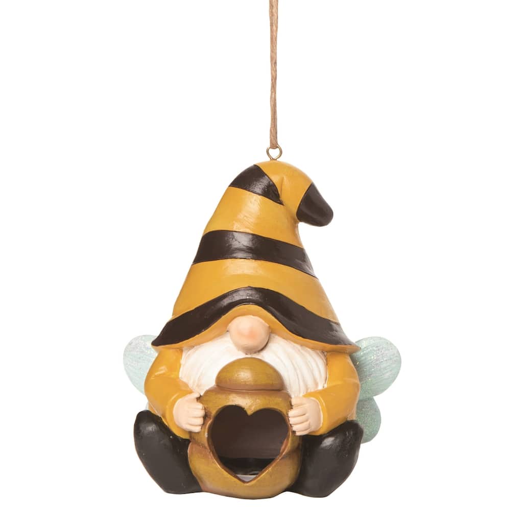 Transpac Resin 7" Yellow Spring Garden Gnome Birdhouse