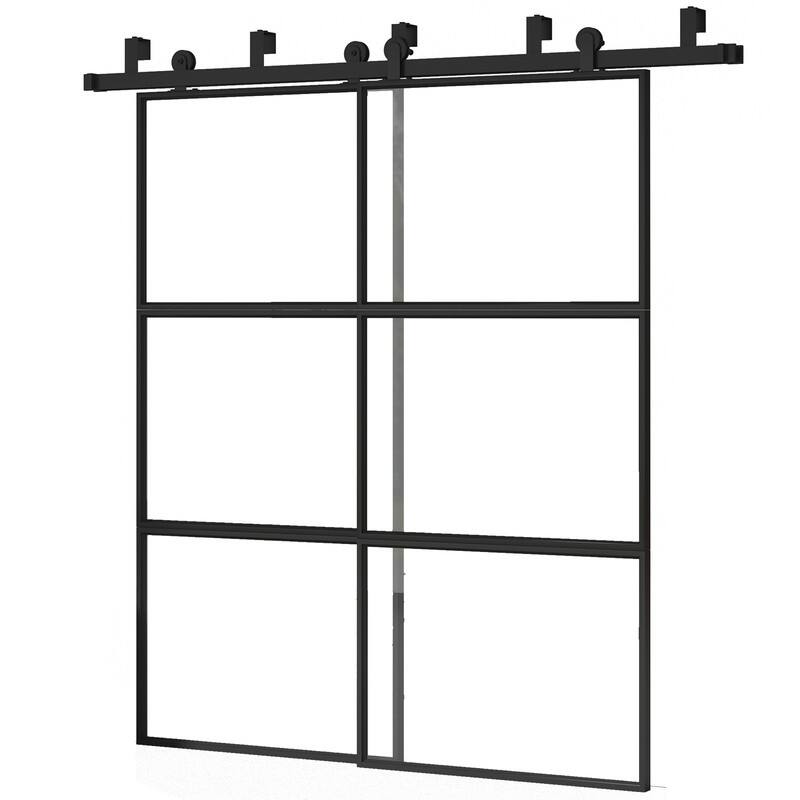 Mixoy Glass Sliding Barn Door and Hardware Included- Clear Tempered Glass,Aluminum Frame,Pre-Drilled,Soft Close