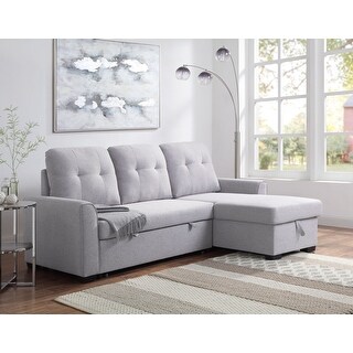 Reversible Storage Sleeper Sectional Sofa in Fabric - Grey - Bed Bath ...