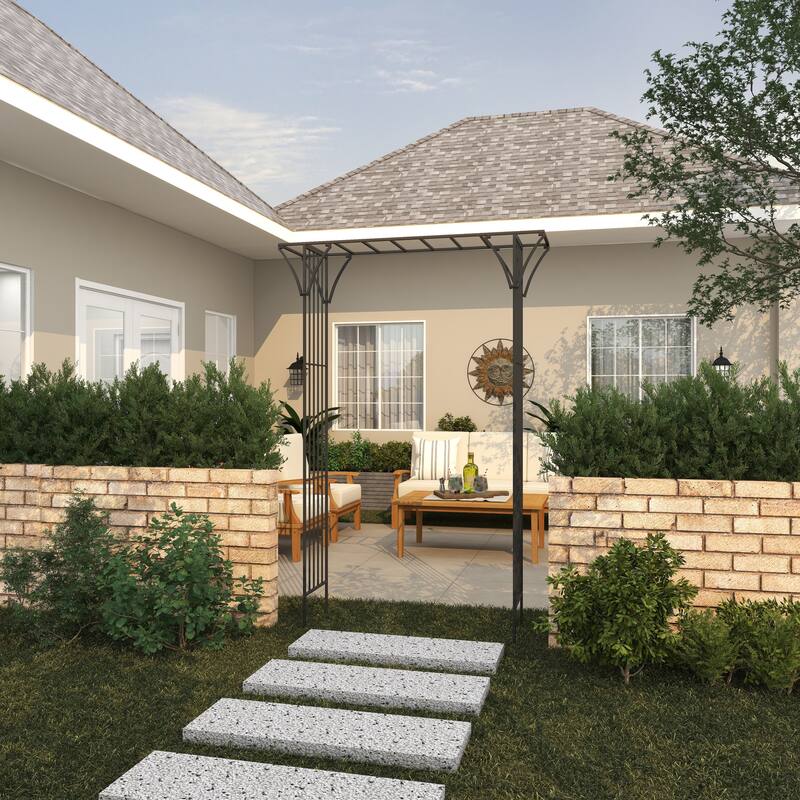 White or Black Metal Contemporary Garden Arbor with Lattice Work Sides