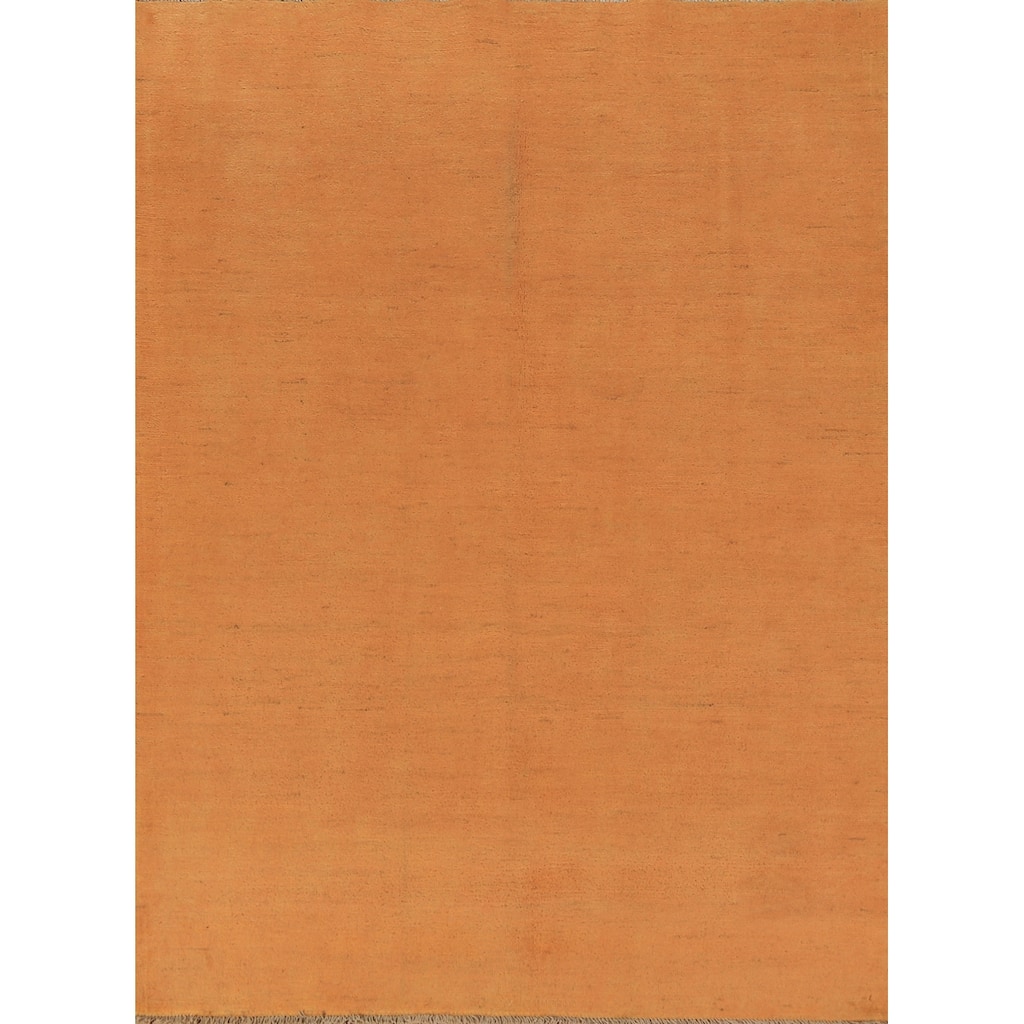 Modern Gabbeh Oriental Area Rug Handmade Orange Solid Wool Carpet - 4'11" x 6'7"