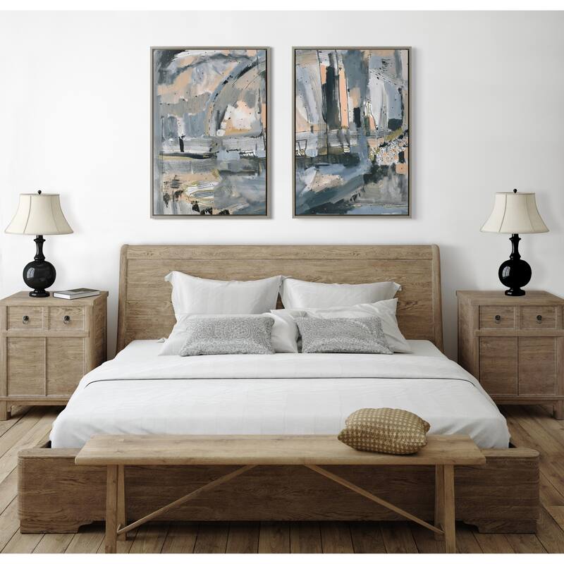 Kate and Laurel Sylvie Harbor Nights Framed Canvas by Leah Nadeau