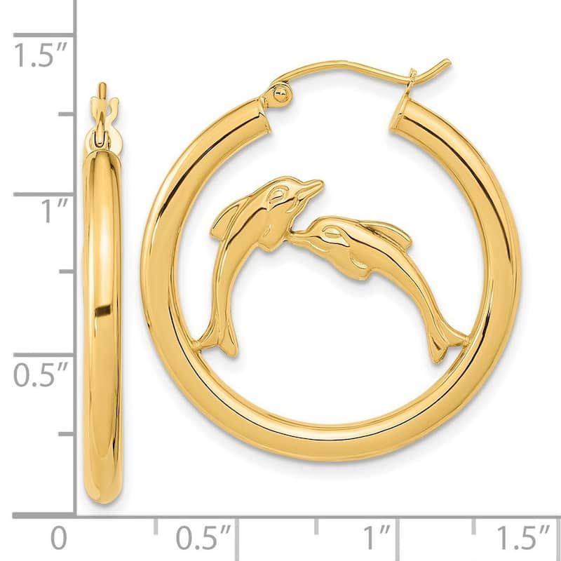 Curata 14k Yellow Gold Polished Dolphins Hoop Earrings 32.52x2.91mm