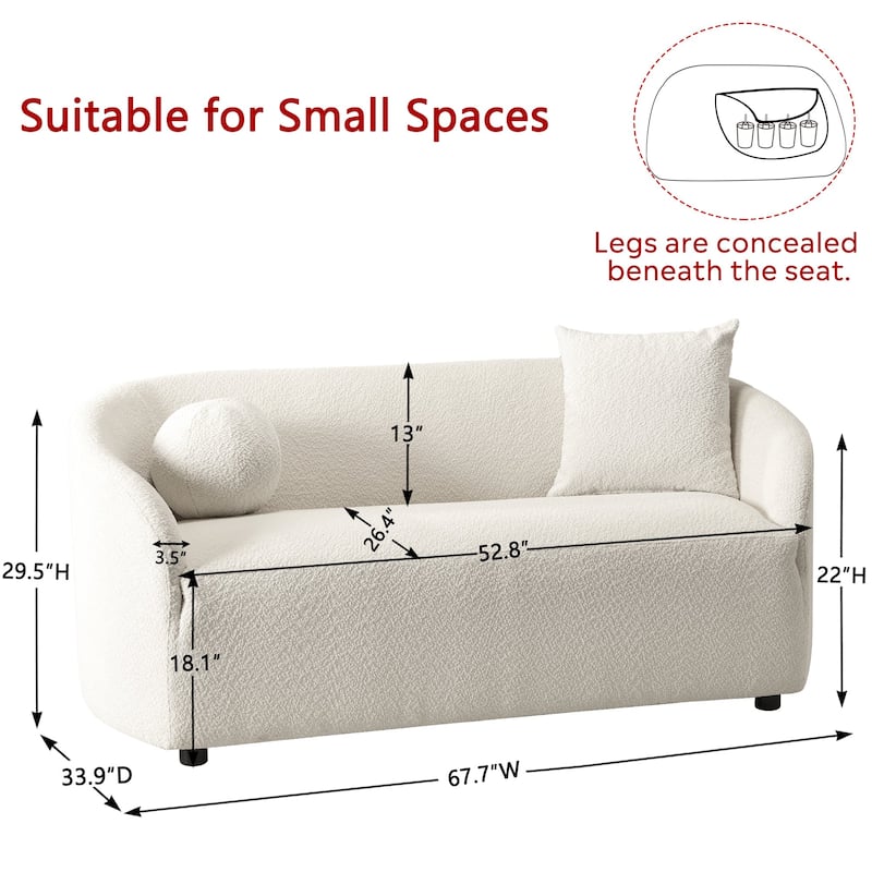 KINWELL 68" W Upholstered Sherpa Boucle Loveseat with 2 Pillows - 2-Seater
