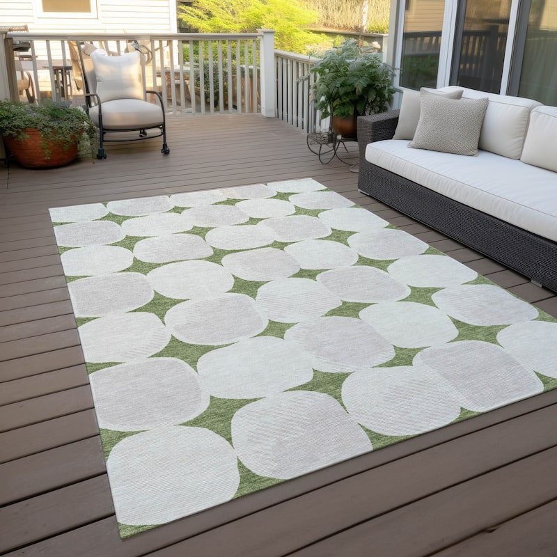 Machine Washable Indoor/ Outdoor Chantille Modern Puffy Rug - Green - 5' x 7'6"
