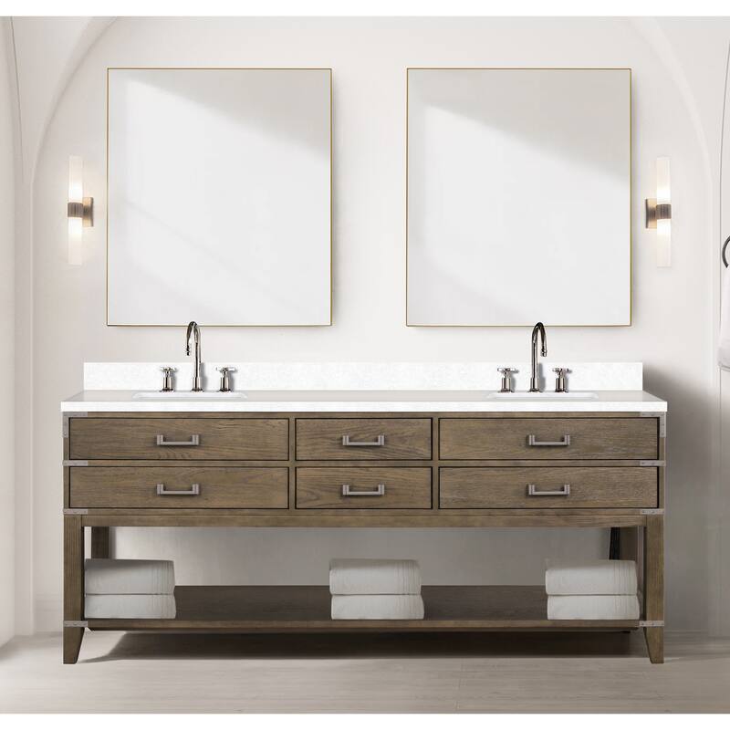 Norwalk 60 in W x 22 in D Black Oak Double Bath Vanity, Cultured Marble Top, Faucet Set, and 28 in Mirrors