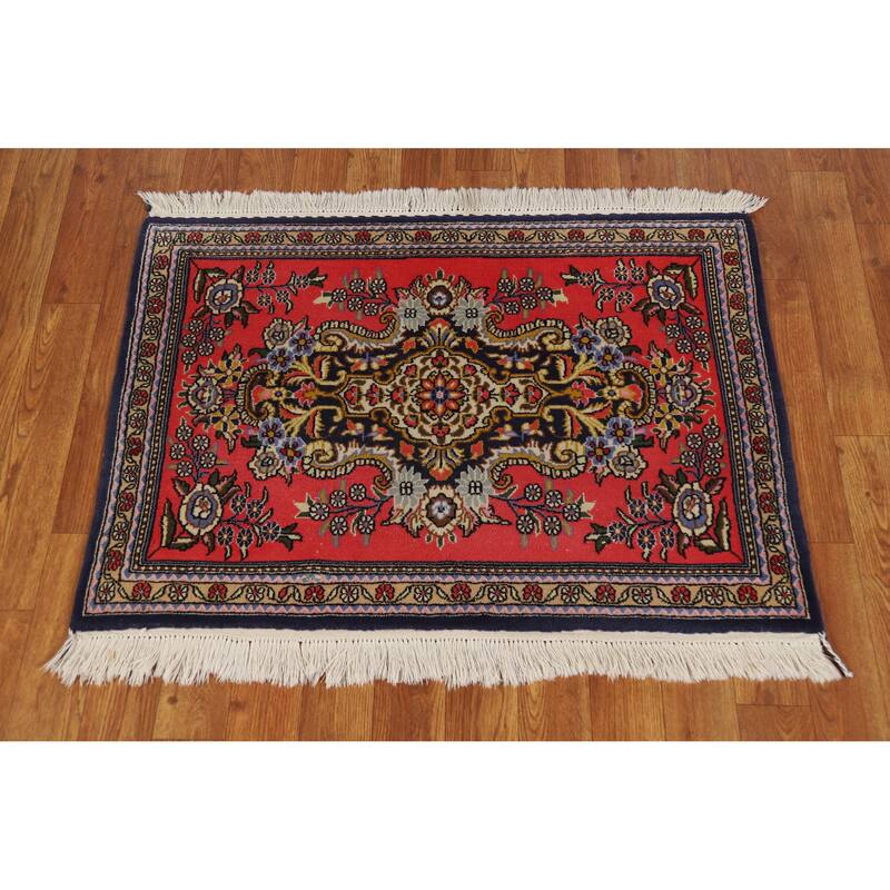Hand Knotted Oriental Kork Wool Carpet Traditional Medallion Pink Qum Area Rug - 3' 0'' X 2' 1''