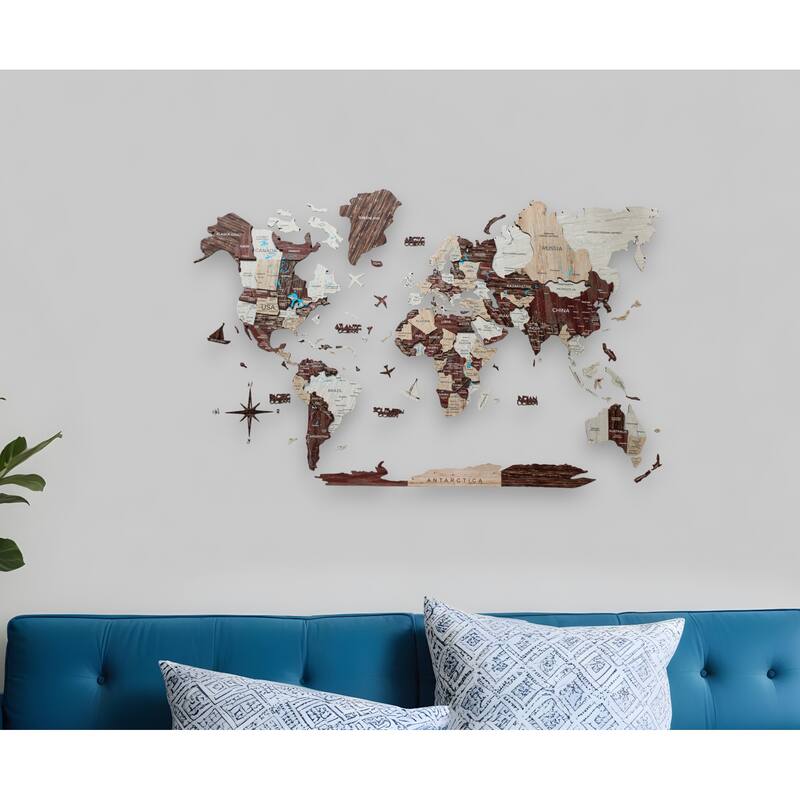HomeRoots 24" X 39" Brown and Beige Wood World Map Hanging Dimensional Sculpture - Beige/Brown - 39.00 in. x 24.00 in.  x 0.47 in.