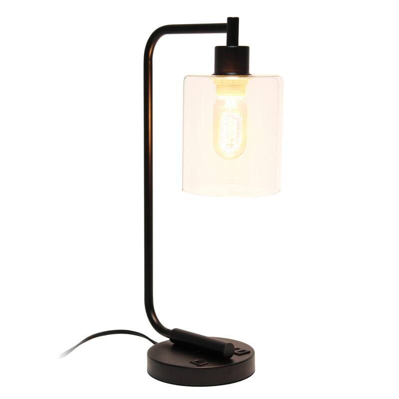 18.8 in. Matte Black Finish Table Lamp with Clear Shade, Desk Lamp for Writing and Computer Desks