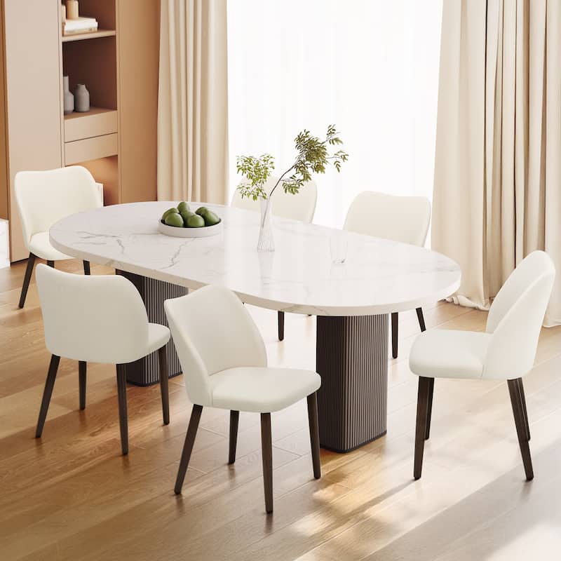 Set of 2 Wooden Dining Chairs, Beige Upholstered Fabric for Kitchen & Dining Room