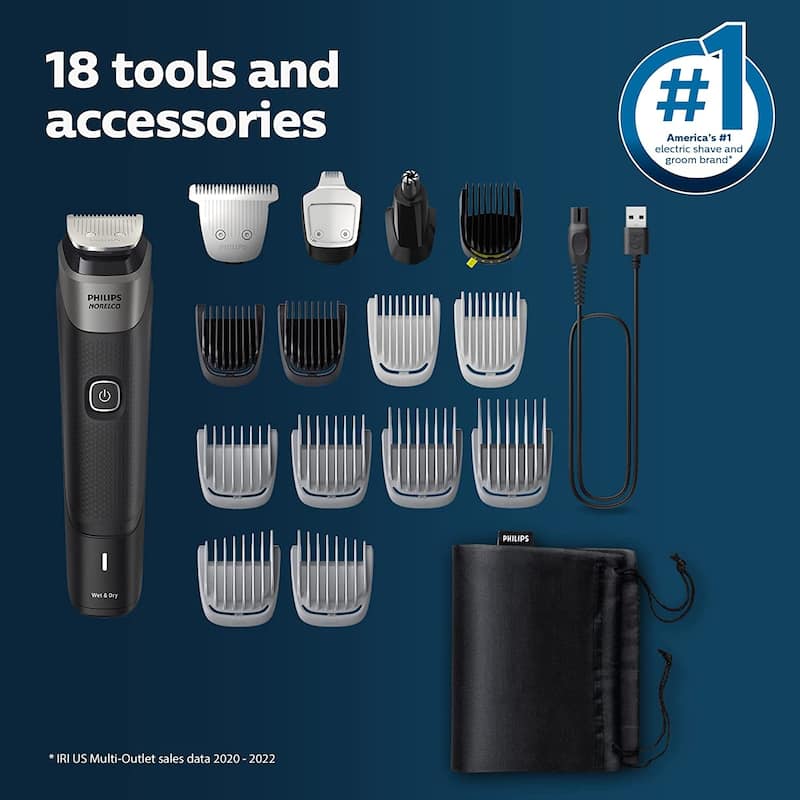 Multigroom Series 5000 18 Piece, Beard Face, Hair, Body Hair Trimmer for Men - NO BLADE OIL