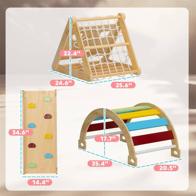 7-in-1 Toddler Climbing Triangle Set with Arch Ramp Climber for Indoor Active Play and Motor Skills