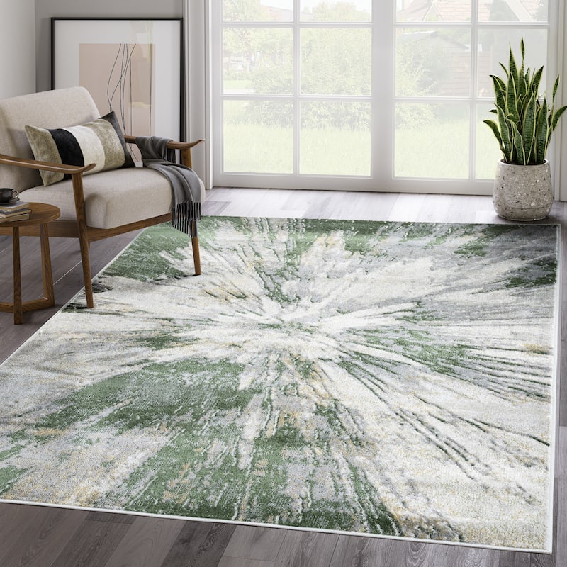 Abani Atlas Collection ATL190A Abstract Splash Grey Green Area Rug