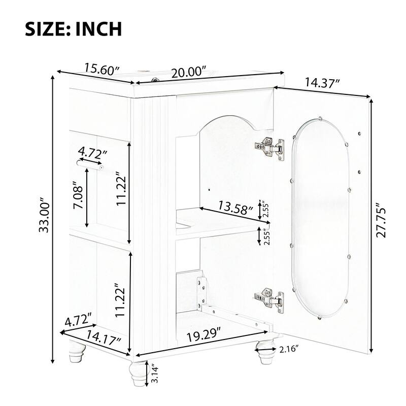 Small Bathroom Vanity with Sink, Wood Bathroom Cabinet with Glass Door, Single Basin Vanity Set with Two-Tier Shelf