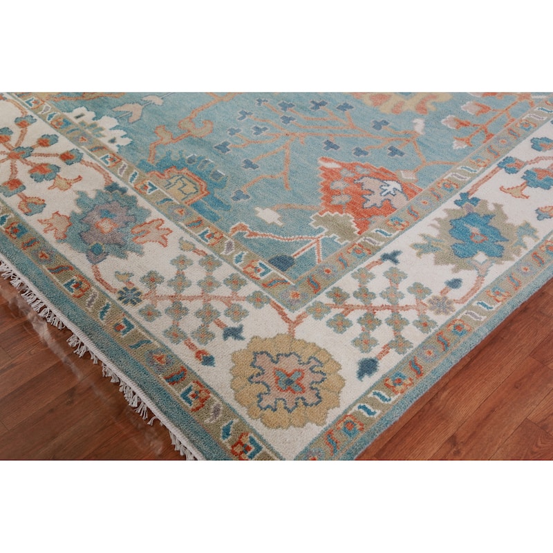 Hand Knotted Oriental 100% Wool Carpet Transitional All-Over Navy Blue & Blues Oushak Area Rug - 12' 4'' X 9' 2''