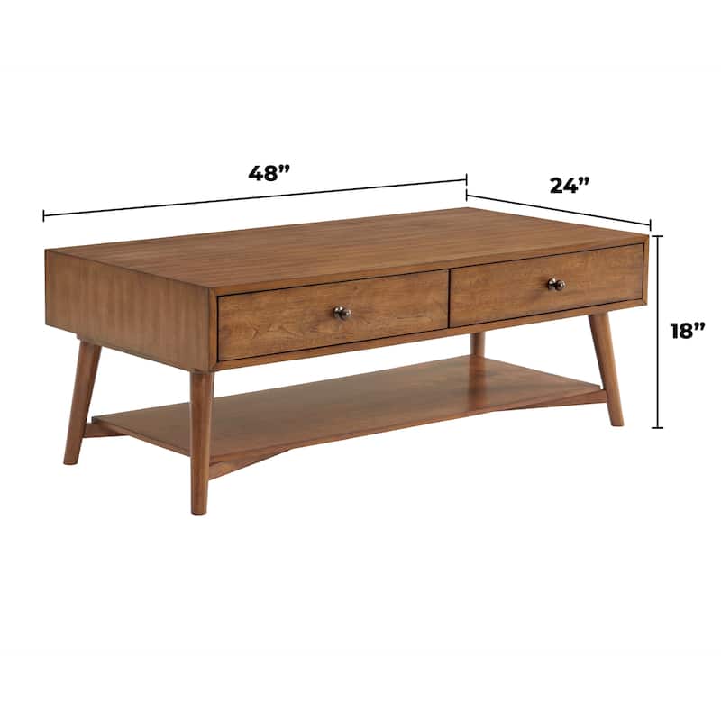 Mid-Century Modern 2-Drawer 48" Cinnamon Coffee Table