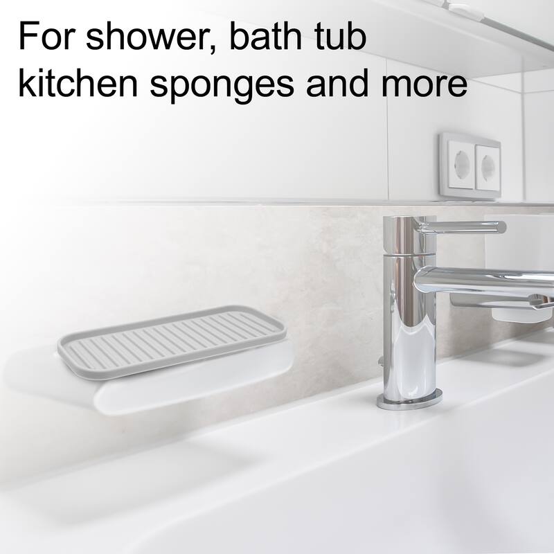 Soap Dish Keep Soap Dry for Home Bathroom Kitchen Silicone - Light Gray - 23x9cm