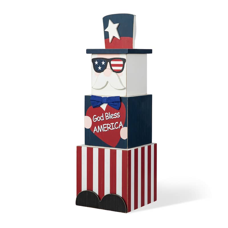 Glitzhome 24"H Easter/Patriotic Double Sided Stacked Wooden Porch Decor Bunny Uncle Sam July Fourth
