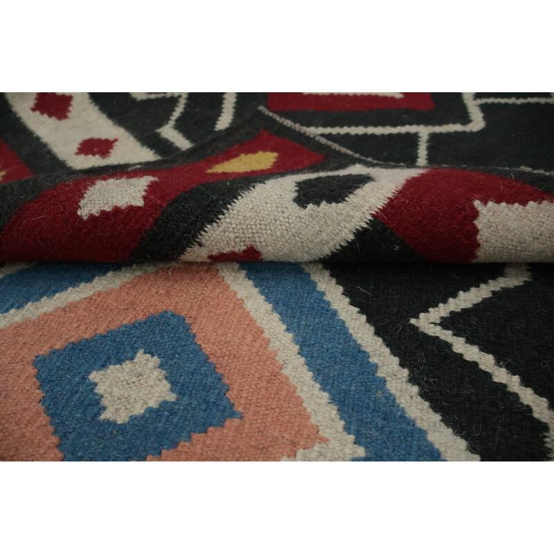 Hand Woven Oriental 100% Wool Carpet Southwestern Tribal Black Kilim Runner Rug - 15' 1'' X 3' 2''